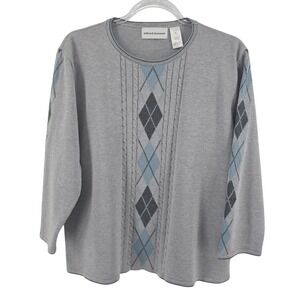 Alfred Dunner Sweater Womens Size XL Argyle‎ Round Neck Knit